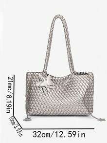 Handwoven Silver Metal Shoulder Bag, Soft Open Weave Style Casual Shoulder Bag, Unique Star Pendant Decor Fashion Daily Bag, Suitable For Spring/Summer Outdoor Travel, Picnic, Weekend Outings, Ideal For Young Girls, Career Women, Housewives, Elegant Resort Style Accessory - Silver - View 5