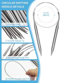 [3/9 Pcs]80cm Stainless Steel Circular Knitting Needles, 9 Sizes From 2.0-6.0mm, Smooth Needle Body For Easy Knitting, Suitable For Long Cardigans, Large Shawls, Knitted Blankets And Other Practical Items, Practical Handmade Circular Needle Set - Circular Stainless Steel Sweater Needles - View 3