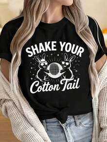 Camisetas para Mujer y Hombre con Cuello Redondo y Mangas Cortas. Camiseta Divertida de Conejo de Pascua para Mujer, Diseño de Conejo Lindo, Camiseta Negra, Regalo para las Fiestas de Primavera. Estampados Divertidos son Adecuados para Fiestas de Navidad, Actividades Deportivas, Fiestas de Vacaciones, Salidas, Deportes y Otros Regalos Festivos. - Negro - Ver 4