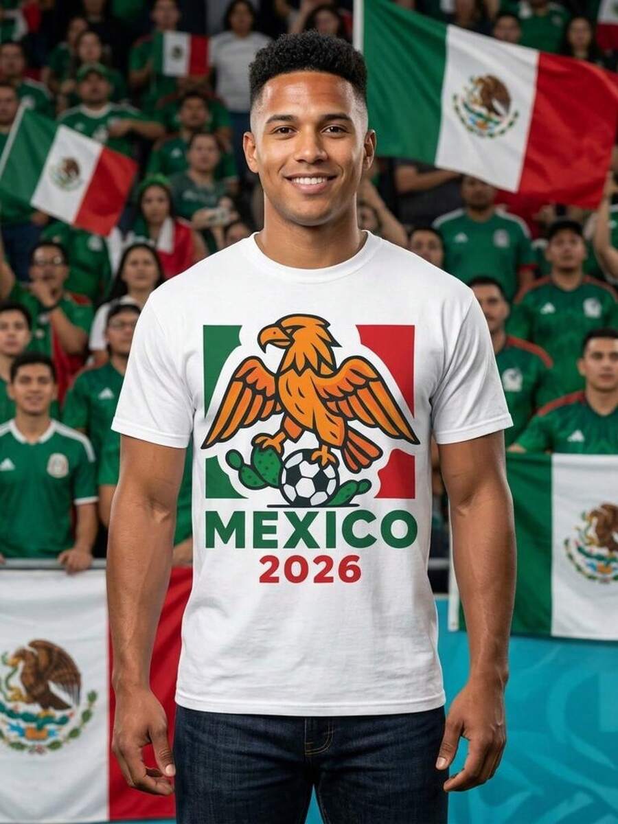 Camiseta de Fútbol con el Águila de México 2026 | Colores de la Bandera Mexicana - Negro - Ver 1