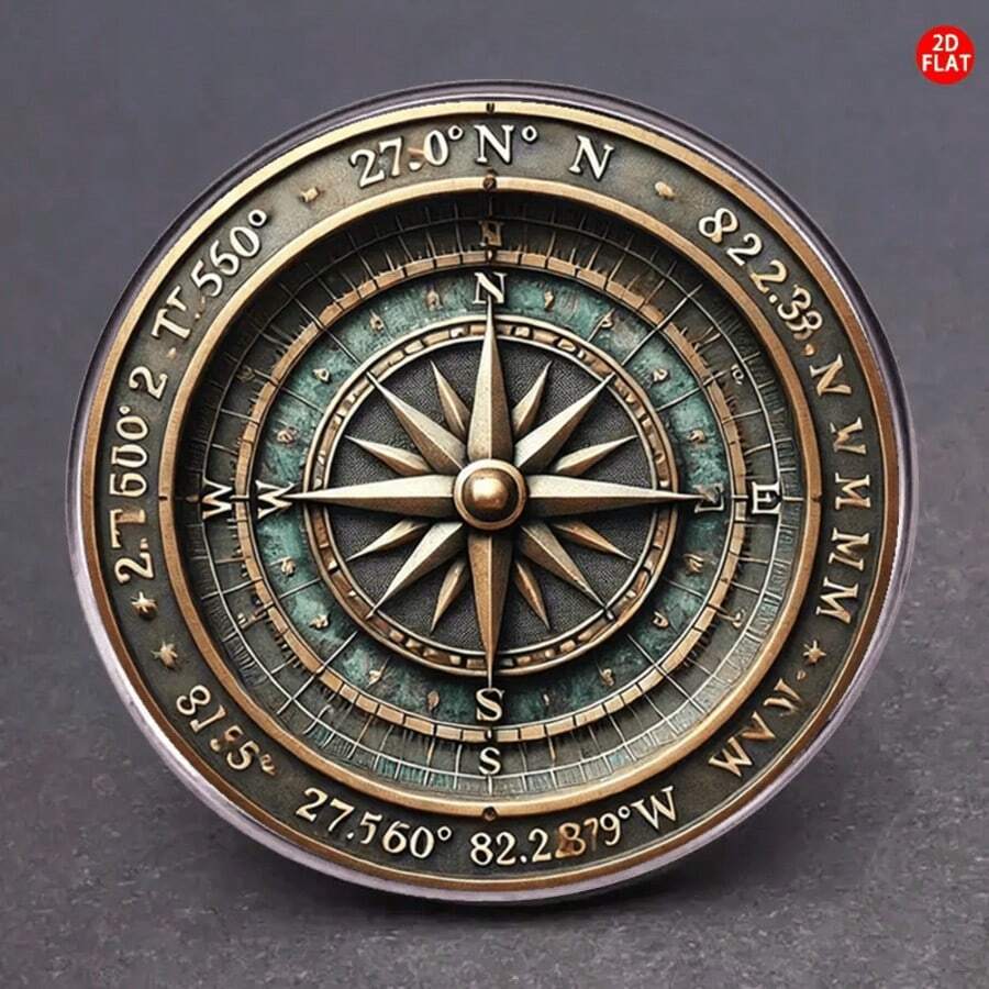 1pc 2D Compass Brooch, Creative Lapel Flower Unique Clothing Badge, Holiday Gift, Can Decorate Clothes And Backpacks, Display And Appreciation, Instantly Brightens The Atmosphere - A - View 1