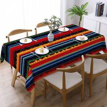 1 pieza, Decoración del hogar, Mantel con estampado de patrón abstracto, Rectangular, Tejido a máquina, Adecuado para cocina del hogar, comedor, cena de fiesta, picnic, camping, cita, boda, decoración de fiesta temática, uso interior y exterior - Multicolor - Ver 13