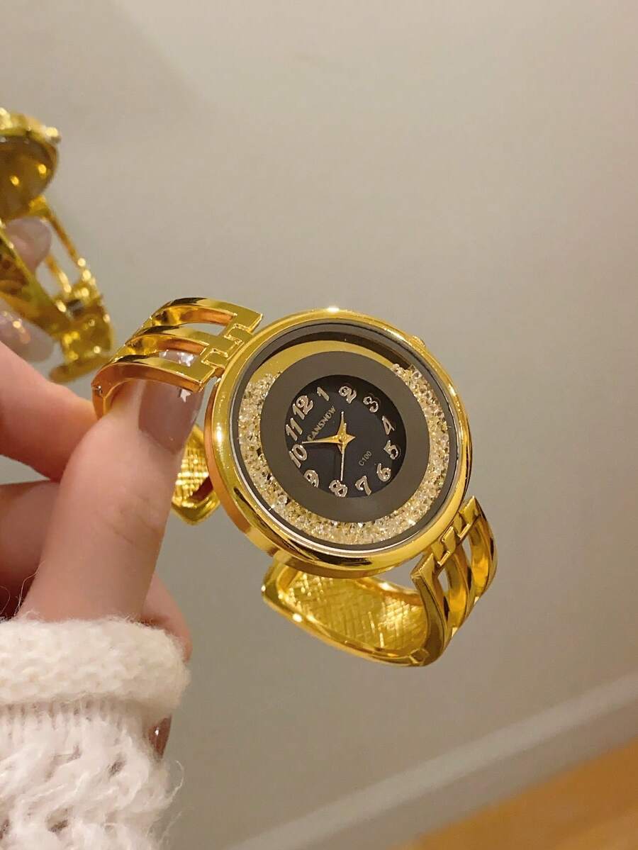 1件金色橢圓石英女錶,優雅時尚,適合日常配戴,生日、畢業禮物,休閒聚會與宴會 - 金色 - 查看 1