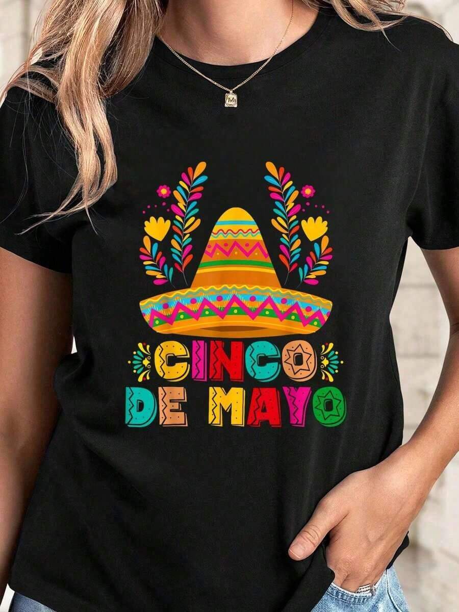 Manga CortaGraphic T-shirtCinco De Mayo Cinco De Mayo Fiesta Surprise Camisa 5 De Mayo Viva Mexico T-Shirt Casual Graphic Print Round Neck Short Sleeve T-Shirt, Summer Topvintage Vintage - Negro - Ver 1