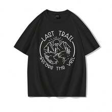 Camiseta Casual con Estampado de Montaña para Mujer, para Actividades al Aire Libre, Colores Cómodos, Manga Corta, 100% Algodón, Ropa de Mujer - Negro - Ver 8