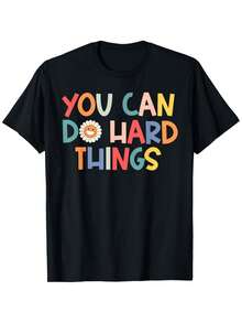 Camiseta de Profesor para el Día del Examen "Puedes Hacer Cosas Difíciles" para Mujeres, Niños y Niñas, Unisex, Personalizada, Casual, de Cuello Redondo, Manga Corta, para Exteriores, Ligeramente Elástica, 100% Algodón, Tallas S-XXXL - Negro - Ver 6