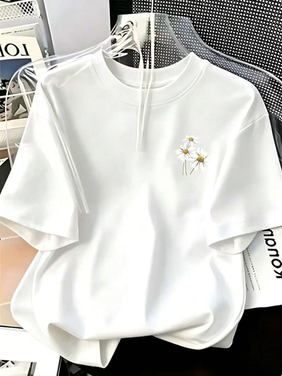 Women's Round Neck T-Shirt With Thermal Sublimation Print, Cute And Youthful Style, Ideal For Sweet Moms And Perfect For Mother's Day. - 白色 - 查看 1