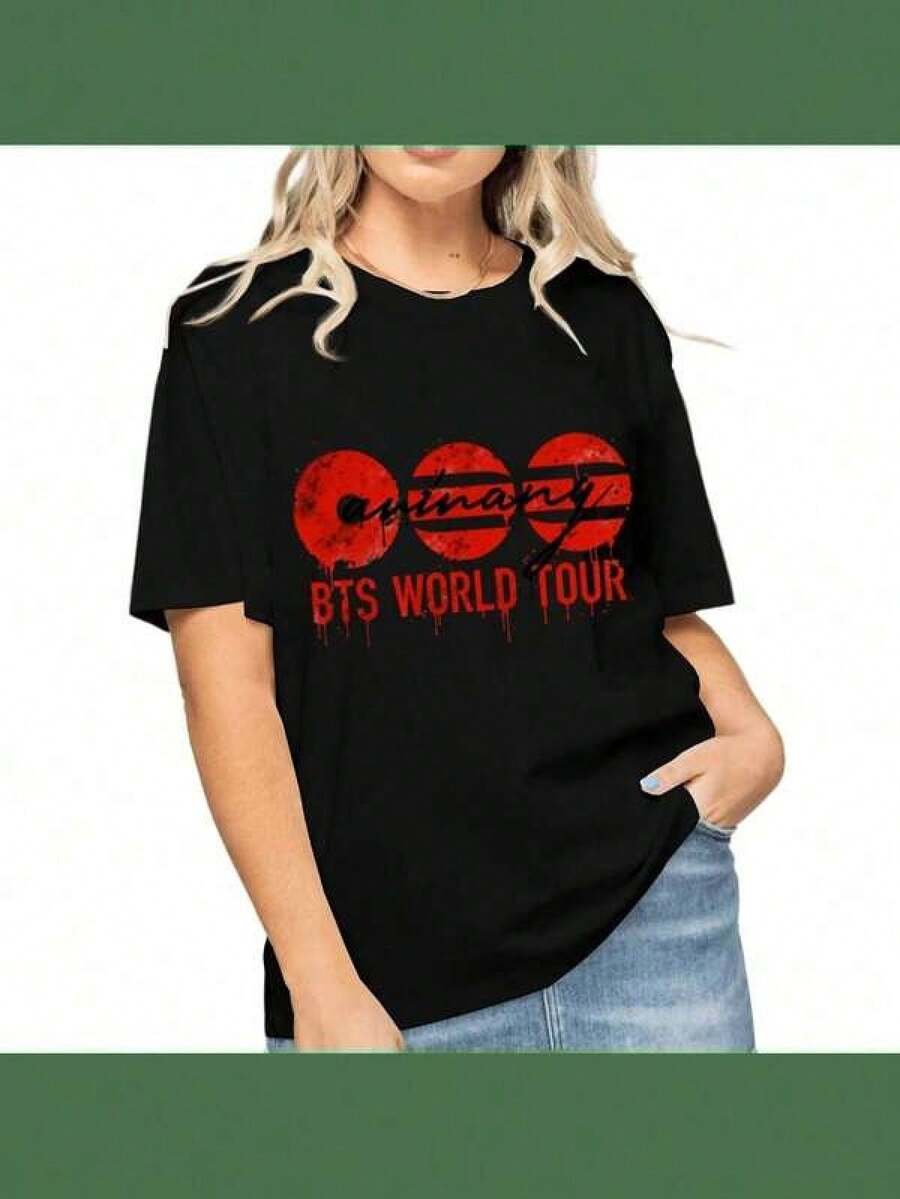 Camiseta de Mujer Bt-S-World-Tour-2026| Suave, transpirable y cómodo para uso diario.| Camiseta Básica Versátil Para Uso Casual y en el Hogar| Duradero y Fácil de Mantener - Negro - Ver 1