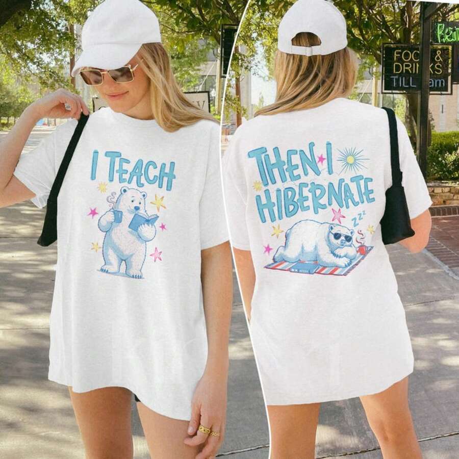 Camiseta del Último Día de Clases, Camiseta de Profesor Oso Polar, Sudadera Preppy, Camiseta Gráfica de Verano, Fin del Año Escolar, Vacaciones de Verano - Blanco - Ver 1