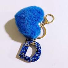 1 pieza Llavero con corazón de letra de resina beige y borla para mujer, accesorio creativo de estilo lindo como regalo para amigos - Azul real 2 - Ver 18