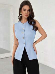 Chaqueta delgada con decoración elegante de corazón metálico para mujer, nueva llegada para primavera y verano - Celeste - Ver 5