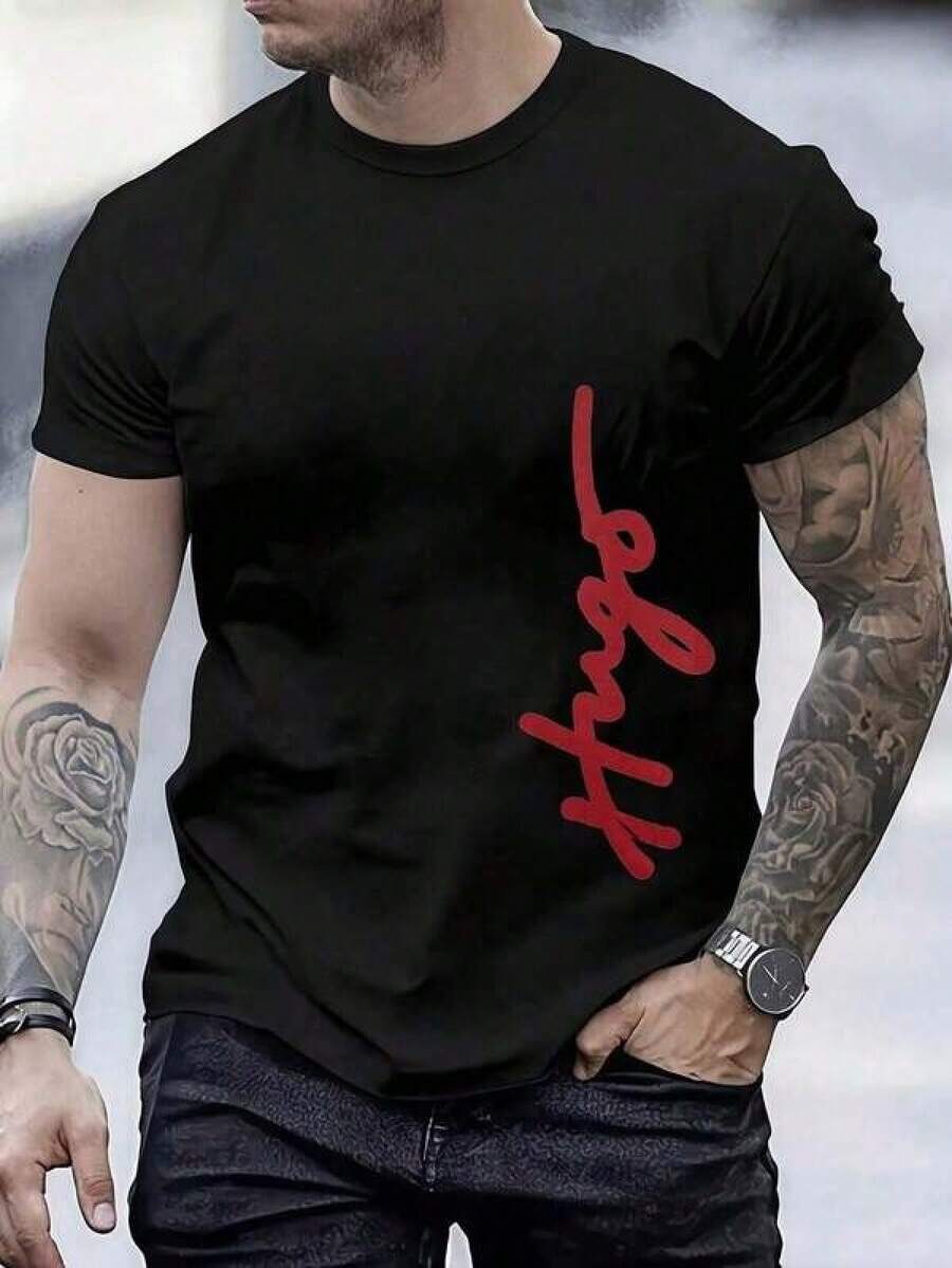 Camiseta unisex.Para hombres.Manga corta.Camisa T de manga corta.Ropa de primavera.Ropa de verano.Prenda de vestir.Prenda superior.Ancho.Silueta grande.Diseño con estampado.Regalo.Regalo.Estilo street.Primavera.Verano.Otoño.Invierno.Para hombres. - Negro - Ver 1