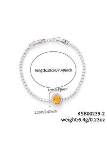 1条简约椭圆形彩色锆石链手链，适合日常休闲佩戴 - 彩色 - 查看 12