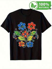 Playera de moda con estampado floral vibrante artesanía colorida ideal para primavera look casual tela suave y cómoda diseño atemporal para jóvenes y adultos perfecta para destacar en cualquier ocasión combina con jeans o shorts estilo único urbana en México - Negro - Ver 12