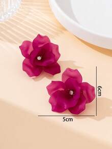 1 par de pendientes de botón con forma de flor rosa brillante de gran tamaño, estilo retro, elegantes y lujosos, para mujer, para vacaciones de verano en la playa - rosa rosa - Ver 6