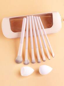 ronshadow Bộ cọ trang điểm 13/10/7 món kèm bông mút và túi đựng trong suốt, bao gồm cọ phấn phủ, cọ má hồng, cọ nền, cọ đắp mặt nạ, cọ tán phấn mắt, cọ chuyển màu, cọ chi tiết, bộ dụng cụ trang điểm toàn mặt dành cho người mới bắt đầu. - Màu be - Xem 5