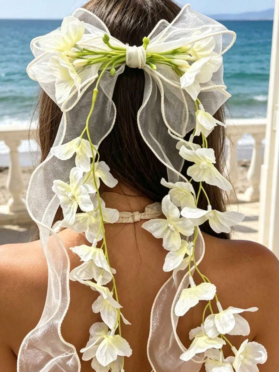 1 pieza Nuevo clip para el cabello con lazo, borla y flores, accesorio floral para tocado nupcial, regalo para mamá, amiga, decoración de fotos de viaje, horquillas para el cabello, pinzas para el cabello - Multicolor - Ver 1