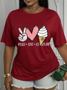 Suave, transpirable y ligera para comodidad durante todo el día. Camiseta casual de cuello redondo para primavera/verano, estampada con las palabras "Peace, Love, Ice Cream".Lavable a máquina.Prendas elegantes para combinar, adecuadas para vacaciones y ocasiones especiales.Elegante y versátil, confeccionado con un tejido cómodo, adecuado para el uso estacional. Cuello redondo clásico con un corte relajado que favorece todas las formas del cuerpo y es fácil de combinar con jeans, pantalones cortos y leggings. - Negro - Ver 7