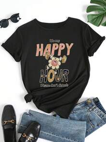 Tops casuales de primavera y verano para el uso diario |   Camiseta estampada, de manga corta, cuello redondo, estilo casual - Ropa de moda para mujer para el día a día, talla estándar B1. Top de manga corta cómodo y versátil. - Blanco - Ver 8