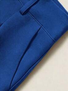 Pantalones Con Pierna Ancha Y Pliegues En Color Sólido Con Bolsillos Diagonales - Azul - Ver 3
