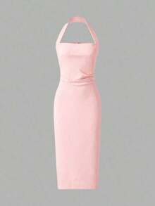 Vestido de mujer de longitud media elegante, adecuado para vacaciones, reuniones diarias, fiestas y eventos de cóctel de verano - Rosa - Ver 5