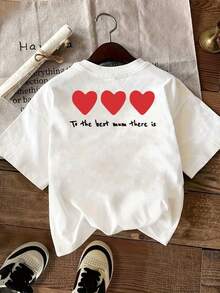 Camiseta de manga corta con estampado en la parte delantera y trasera con diseño de corazones, regalo para el Día de la Madre para mujeres, camiseta casual de moda de una sola pieza, top casual de manga corta con cuello redondo, adecuada para verano y primavera, ropa de mujer 100% algodón. - Blanco - Ver 2
