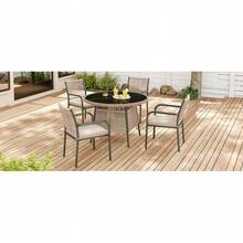 Modern Rattan Garden Furniture Set, Round Glass Table + 4 Armchairs, Iron Frame, Suitable For Terrace/Balcony/Deck - Gray + Iron + Polyester + Tempered Glass - View 3