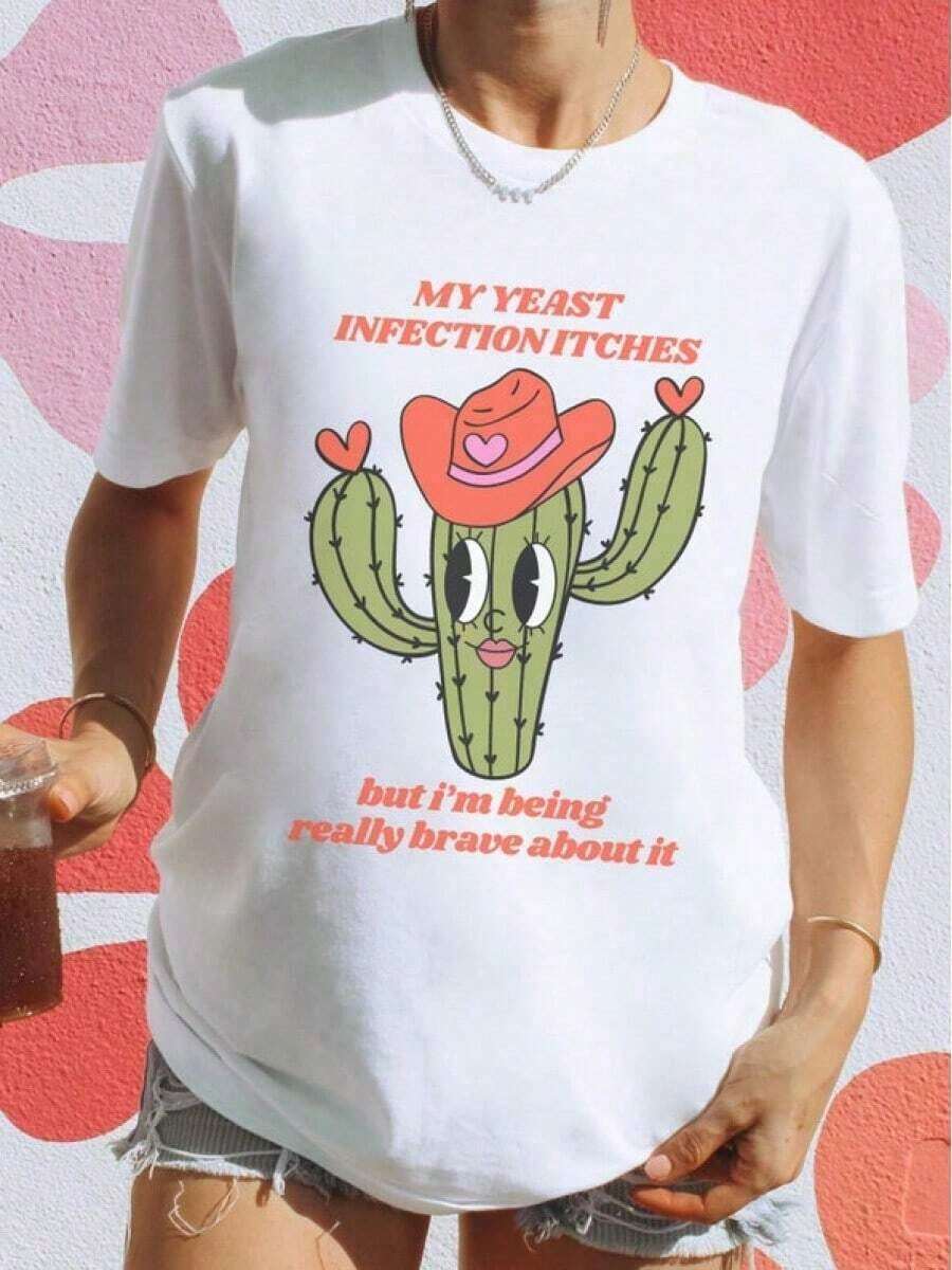 1 pieza Camiseta Atrevida, Inapropiada, Divertida, Ofensiva, Broma, Vergonzosa, Estilo Raunchy, Estilo Urbano Vintage, Unisex, de Algodón, Manga Corta, Cuello Redondo, Camiseta, Blusas para mujer. blusas.blusas casuales para dama. - Blanco - Ver 1