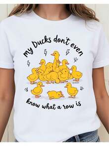 ComfortableCamiseta gráfica divertida para mujer con ilustración de pato lindo, camiseta de manga corta de corte relajado para uso casual. Camiseta casual para mujer, diseño holgado y ligeramente extendido. Camiseta de manga corta para mujer, estilo básico para uso interior y exterior. - Blanco - Ver 7