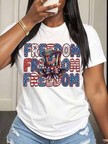 Camiseta de Mujer con Estampado Patriótico del Sombrero del Tío Sam para Celebración del Día de la Independencia - Blanco - Ver 2