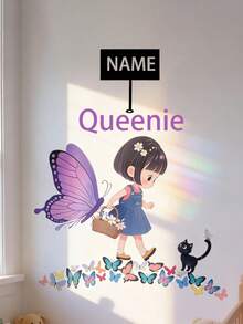 Name Customization Girls Butterfly Cute Stickers For Living Room Bedroom Children's Room Decorative Wall Art Background Mural Cover-Up Non-Destructive Adhesive Stickers - Multicolor - View 6