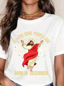 Camiseta Blanca de Jesús Cristo con Túnica Roja y Texto Dorado, Diseño Navideño para las Personas Geniales Nacidas en Diciembre, 100% Algodón - Blanco - Ver 6