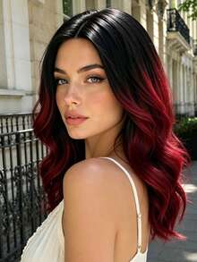 16 Inch Burgundy Dyed Wig, Elegant Curly Wig, Natural Style, Suitable For All Women's Daily Wear And Party Events. - Claret - View 7