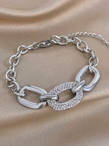 1Pc 18K Gold Plated Luxury Elegant Stainless Steel Link Clasp Bracelet For Women – Graduated Cuban Chain With Center Cubic Zirconia Clasp, Summer Bohemia Beach Jewelry, Vacation Season, Gifts For Mom, For Daily Party Dates Gala Wedding Valentine Anniversary Music Festival Christmas, Dates, Easter Day - Multicolor - View 8