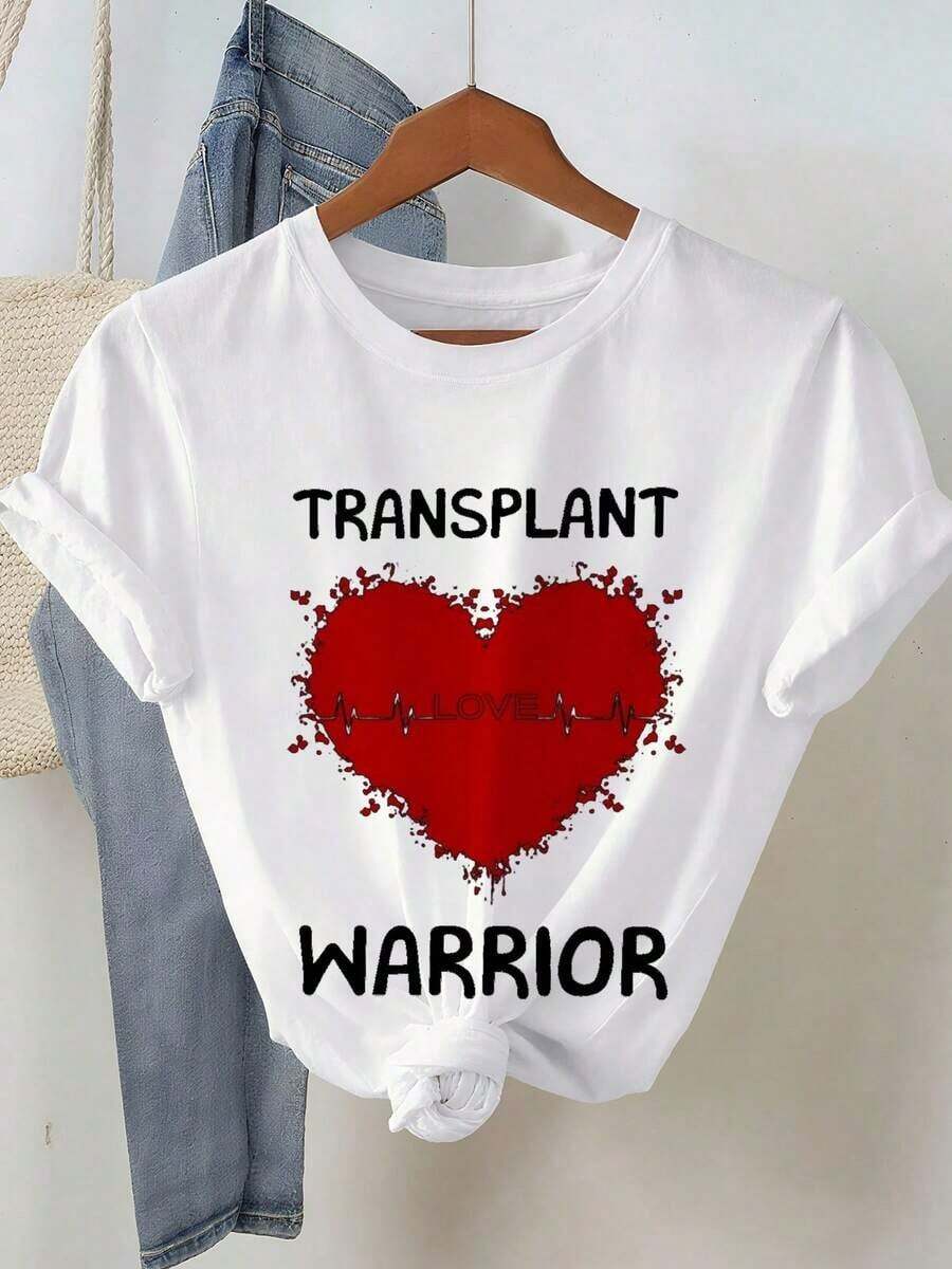 1 camiseta para mujer "Guerrera del Trasplante de Corazón" - Camiseta de concientización sobre donación de órganos y trasplantes con diseño de corazón rojo y línea de EKG - Camiseta negra de 180 g/m² para mujer - 100% algodón. - Blanco 3 - Ver 1