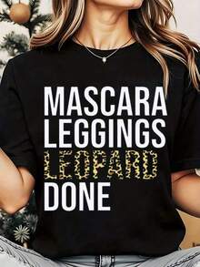 Playera Holgada para Mujer, Estampado de Leopardo, Cuello Redondo, Casual, Uso Diario, Suave y Cómoda, para Vacaciones, 220g - Negro - Ver 1