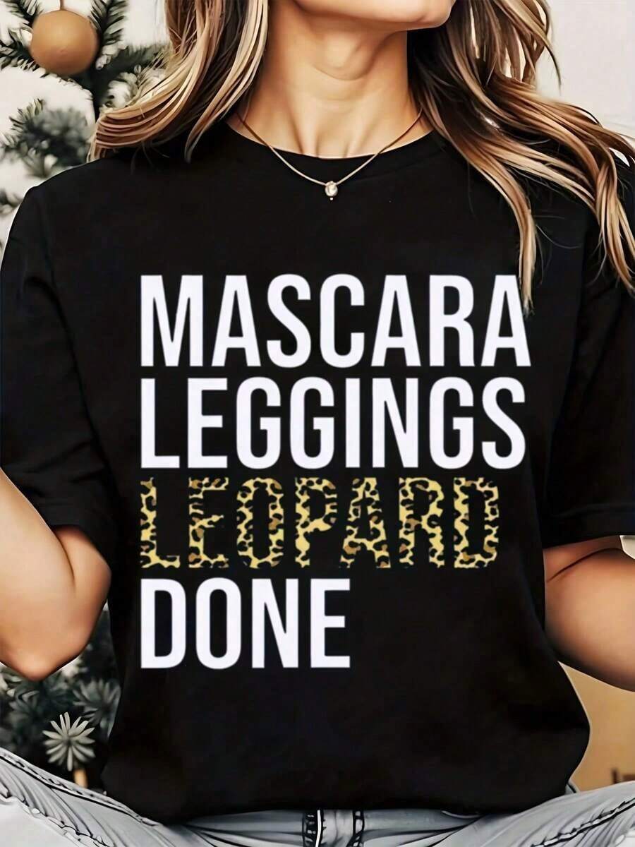 Playera Holgada para Mujer, Estampado de Leopardo, Cuello Redondo, Casual, Uso Diario, Suave y Cómoda, para Vacaciones, 220g - Negro - Ver 1