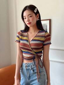 Camiseta De Punto Con Envoltura Y Bloques De Color - Multicolor - Ver 8