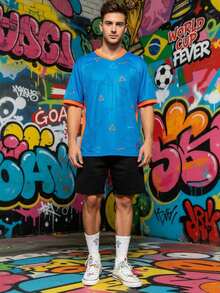 1/3 paire de chaussettes style de rue avec motif Coupe du monde, chaussettes mi-mollet au design de graffiti de football, style unisexe Y2K/urbain, idéal à porter avec des Baskets et des tenues décontractées - Multicolore - Voir 2