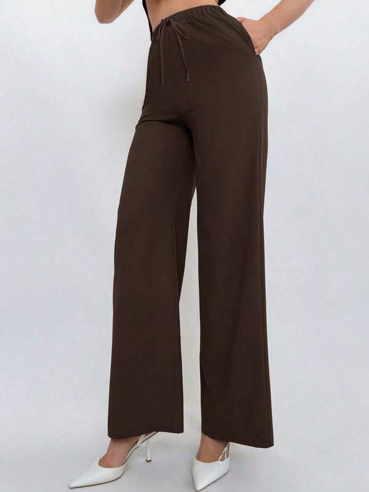 Conjunto de top halter y pantalones de color café claro, estilo sencillo para ir al trabajo - Azul marino - Añade 9