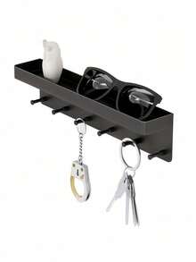 Wall Mounted Key Holder With Shelf Hooks Drill-Free Convenience Organizer Can Store Glasses, Jewelry, Towels, And Umbrellas Space-Saving Storage Rack For Entryway Hallway Office Decorative(6 Key Hooks) - Multicolor - View 10