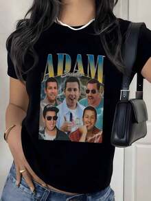 Camiseta con Estampado Gráfico de Collage de Retratos Retro, 180g, 1 Pieza, Cultura Pop, Camiseta Casual para Mujer, 100% Algodón, Estilo Vintage Streetwear - Negro - Ver 9
