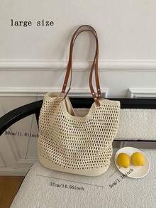 [US-Based Shipping]2026 New Large Capacity Women Tote Bag, Large Capacity Handmade Woven Bag, Women's  New Straw Bag, Beach Vacation Shoulder Bag, Commuter Tote Bag, Extra LargeVersatile Shoulder Beach Holiday Straw Woven Commute Handbag, Beach Purse, Perfect For Summer, Vacation & Daily Use, Travel Must Haves, Beach Necessities, Beach Essentials,Beach Stuff & Summer Essentials, Newest Holiday Bag, Hottest Beach Bags,Beige Hollow Out Crochet Tote Bag Large Capacity PU Strap Shoulder Bag For Women Summer Beach Vacation Daily Use,Boho Style Beige Knitted Tote Bag Hollow Out Design Large Capacity Handbag For Women 2026  Summer Beach Bag Daily Commute - 彩色 - 查看 10