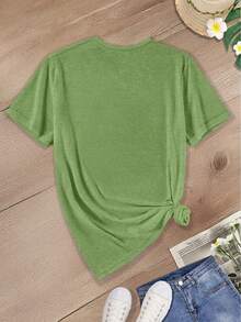 Camiseta de Mujer AVANCEZ VERS MOI Estilo Francés - Top Vintage Desgastado de Cuello Redondo Suave con Estampado de Texto Francés, Blusa de Manga Corta para Primavera Verano, Adecuada para Gimnasio, Entrenamiento y Uso Diario, Lavable aáquina, No un Atuendo Juvenil - Verde - Ver 2