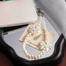 Nuevo accesorio de moda hecho a mano con cuentas, cristales de oro y perlas para teléfono, accesorio versátil - Blanco - Ver 9