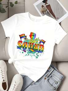 Camiseta de Moda para Mujer con Estampado de Orgullo Arcoíris, Manga Corta, Estilo Casual para Eventos LGBTQ y Desfiles del Orgulloblusa casual mujer - Blanco - Ver 4