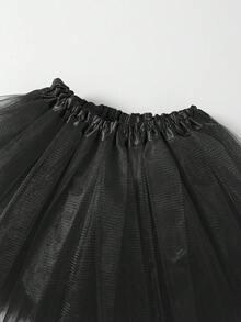Young Girl' Solid Color Tulle Tutu Skirt, Casual Versatile Style Suitable For Stage Performance - Black - View 2