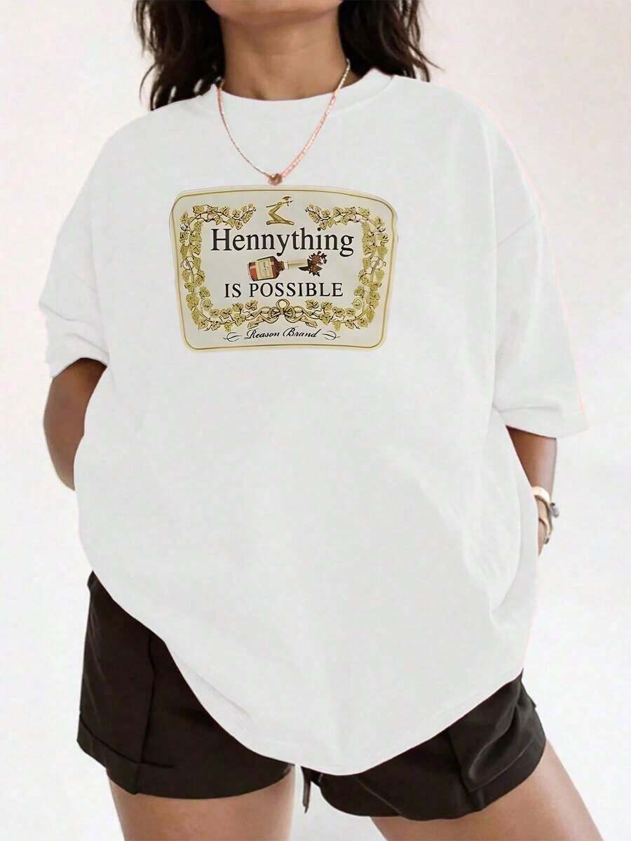 Comfortable. The Print Features A Fun, Inspirational Phrase That Combines Humor, Confidence, And Positive Energy, Conveying The Idea That Anything Is Possible With A Cheerful And Determined Attitude. Women's 100% Cotton Casual T-Shirt, Comfortable For Everyday Wear. Fashionable All-Match Women's Short-Sleeve T-Shirt, Basic Style For Inner And Outerwear. - 白色的 - 查看 1
