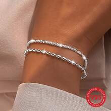 1pc 925 Sterling Silver Star Bead Double Layer Bracelet, Suitable For Women, Shiny And Elegant, Suitable For Daily Wear, Vacation, Party, Also Can Be Used As Holiday Gift. - Silver - View 5