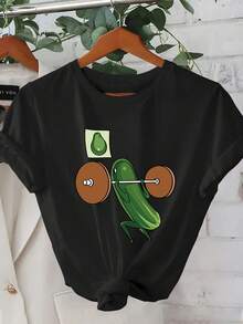 Camiseta Premium para Mujer con Estampado Rosa - Diseño divertido "No soy un pepino", con ilustración de una mancuerna, mangas cortas casuales, cuello redondo, algodón ligero, lavable a máquina, perfecta para salidas de verano, ropa casual de verano, diseño divertido, tela lavable a máquina, ecológica. - Blanco - Ver 6